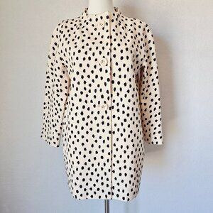Kate Spade Silk Blend Dorothy Coat Jacket Button Pocket Cream Black Dots Women S